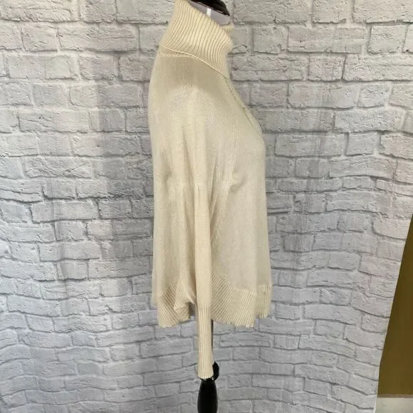INC women S silk blend Longsleeve turtleneck poncho white - Picture 5 of 12